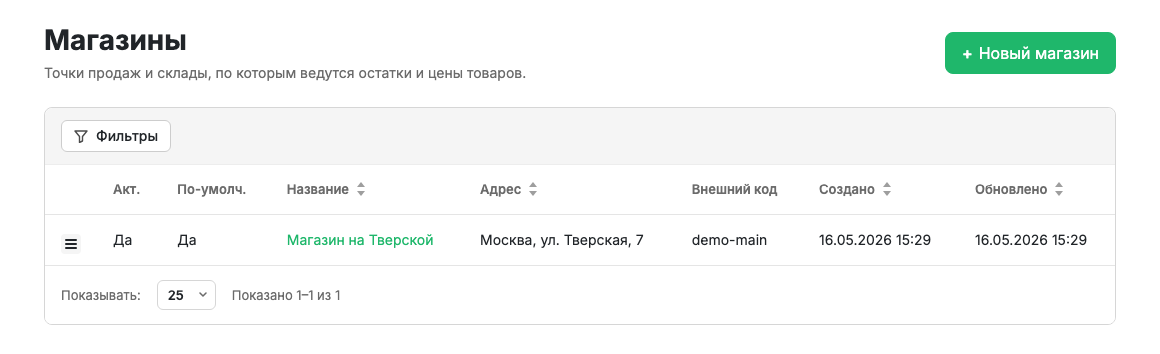 Список магазинов