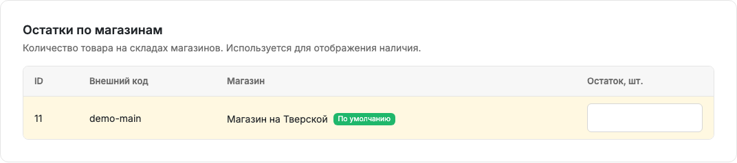 Вкладка «Остатки»